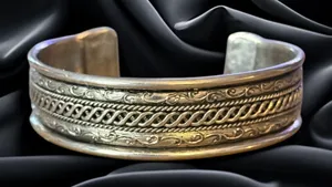 Vintage silver plated textured cuff bracelet thumbnail 1