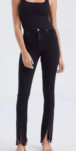 Abercrombie & Fitch The Skinny High Rise‎ Black Jeans Womens 24 Raw Hem EUC thumbnail 1