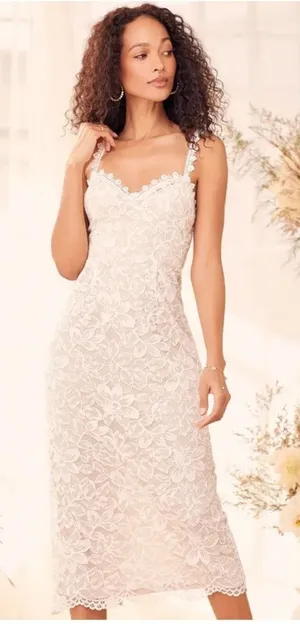 LULU’S All My Love For You White Lace Sleeveless Midi Dress Size S thumbnail 1