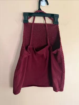 Hollister Burgundy Smocked Halter Crop Top thumbnail 3