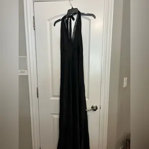 Petal & Pup Kalina Lace Trim Halter Satin Maxi Dress thumbnail 4