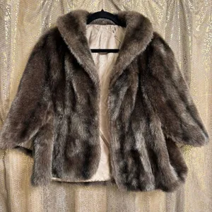 By Glenoit Woman's Faux Fur Over Coat Brown Solid Large Open Vintage thumbnail 1