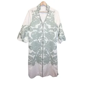 Tuckernuck Hyacinth House Arem Embroidered Caftan Small Front Zip White Green thumbnail 4