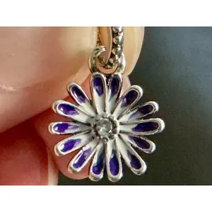Pandora Purple Daisy Flower Dangle Charm S925 ALE Sterling Silver Enamel thumbnail 3