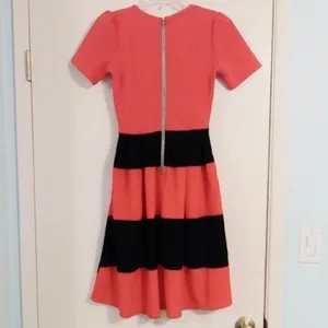 Lularoe Amelia Red and Black Striped Colorblock Midi Dress thumbnail 2