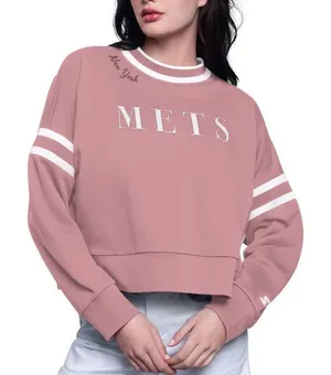 Starter Women's Pink New York‎ Mets Power Play Cropped Pullover Sweatshirt Sz L thumbnail 1