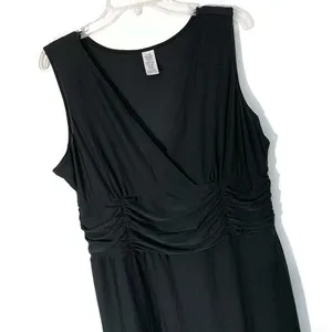 Black Faux Wrap Ruched Cocktail Dress XL Figure Flattering Stretch LBD thumbnail 4