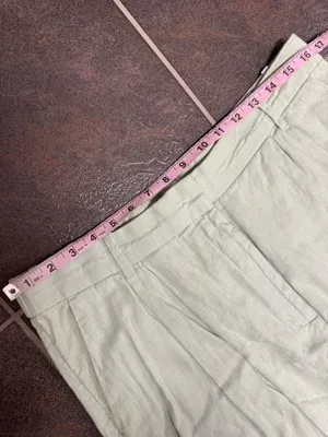 Abercrombie & Fitch A&F Sloane Tailored Linen Blend Wide Leg Pants Green Large thumbnail 9