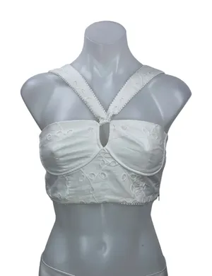 Zara Women's White Embroidered Bustier Cutout Smocked Sleeveless Crop Top Size S thumbnail 1