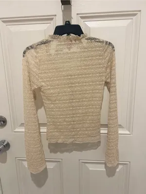 Lace-Trim Sheer Blouse - Cream thumbnail 6