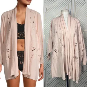 Free People Cool Nights Crochet Cardigan Conch Pink Size Small‎ thumbnail 2