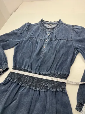Rails Shawna Mini Dress Womens‎ Medium Dark Vintage Blue Smocked Waist Tencel thumbnail 10