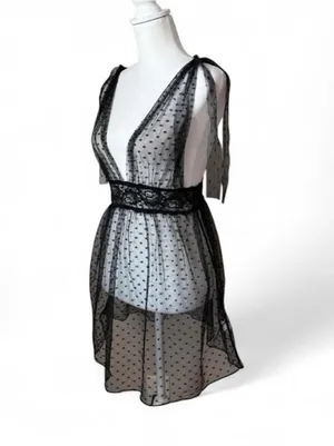 Black Mesh Polka Dot Babydoll Size M thumbnail 3