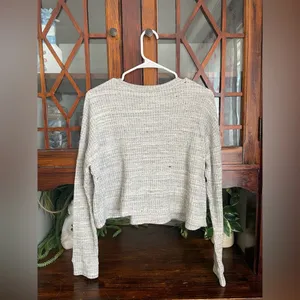 Beyond Yoga Waffle Knit Cropped Pullover Long Sleeve Top Comfy Casual Gray‎ thumbnail 3