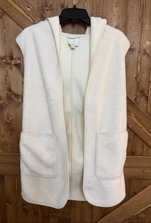 Joie Women’s XS Ivory Sherpa Fleece Hooded Long Vest Open Front (9207) thumbnail 1