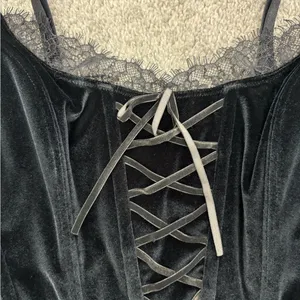 Victoria Secret black velvet corset top with mesh sides‎ and lace detailing thumbnail 2