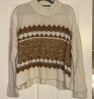 Mock neck cream sweater with brown and grey pattern Size XL thumbnail 1