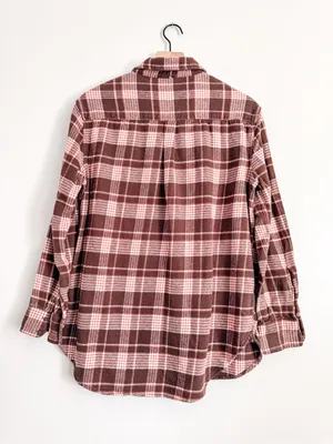 Aerie Brown Plaid Flannel Shirt SP 100% Cotton Button Down Oversized thumbnail 6