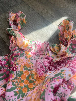 Banjanan L Alexa Floral Pink Green Maxi Tank Ruffle 100% Cotton Dress India Boho thumbnail 10