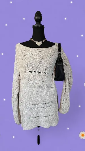 Free People Cotton Chunky Knit Oversized Open Knit Sweater size small 🤍 thumbnail 1