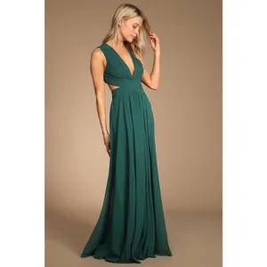 NWT Lulus Vivid Imagination Emerald Green Cutout Maxi Dress Wedding Medium thumbnail 3