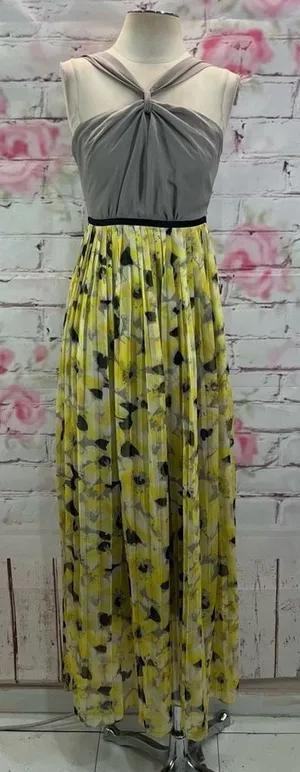 Ryu yellow floral accordion pleated halter maxi dress thumbnail 1