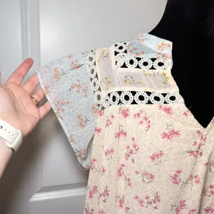 Entro Floral Patchwork Crochet Blouse Pink Blue Size Large Boho Fairy Cottage thumbnail 4