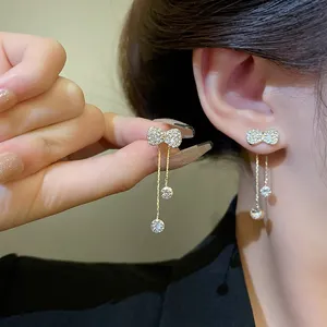 CZ Cubic Zirconia Bow Dangle Drop Earrings for Women thumbnail 4
