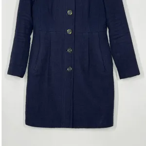 Banana Republic‎ Navy Coarse Cotton Weave Button Front Overcoat Women's XS thumbnail 4