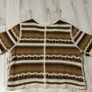 Ultra Pink Brown and Cream Striped Crochet Top thumbnail 6