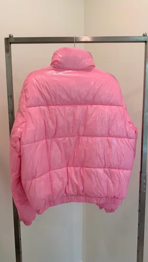 Amazon Womens Pink Short Puffer Jacket Full Zip Long Sleeve Solid Size L Regular thumbnail 2