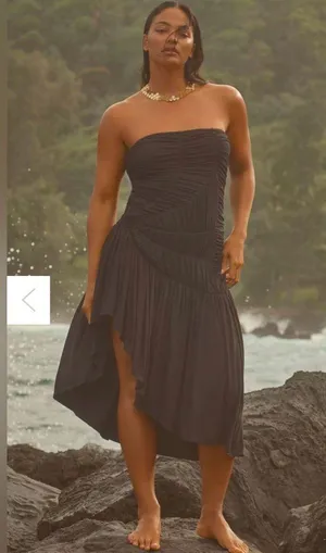 NWT Anthropologie Celandine Strapless Ruched Asymmetrical-Hem Dress Brown Size M thumbnail 1