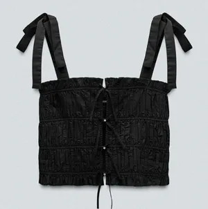 ZARA Poplin Top with Bow and Jewels thumbnail 5