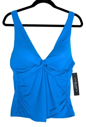 La Blanca Island Goddess Twist Tie Back Tankini Top Size 10 Blue Coastal Beach thumbnail 1