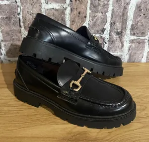 H&M Chunky Lug Sole Loafers Women 8.5~39 Black Gold Bit Dark Academia Preppy thumbnail 1