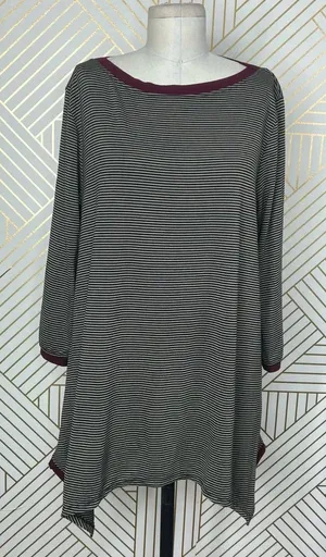 Alembika Tunic Top Blouse 3/4‎ Sleeve Striped Pullover Black Tan Size 2 US 8 10 thumbnail 1