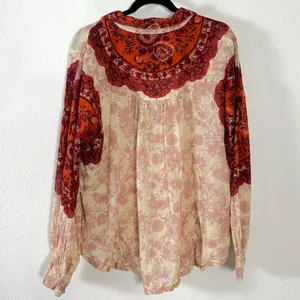 Free People Western Bohemian Dainty Rose Bud Button Down Blouse Shirt Large thumbnail 11
