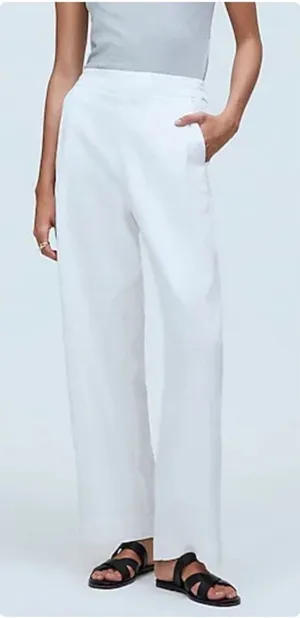 NWT Madewell Pull-On Straight Crop Pants NR174 White Linen Cotton‎ Blend Size 2 thumbnail 1