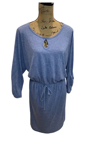 Casual Heathered Blue Drawstring Waist Dress Size 2X thumbnail 1