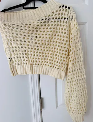 Anthropologie Maeve One-Shoulder Crochet Layer/ Sweater, One Size thumbnail 11