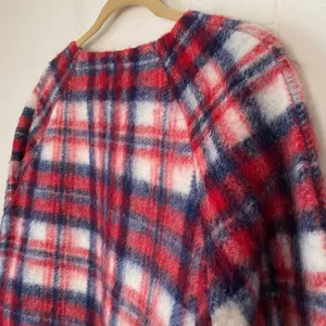 Madewell Wool Blend Red Plaid Fuzzy Pullover Long Sleeve Top ~ Women’s Size S thumbnail 5
