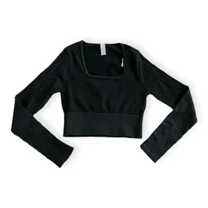Aerie Offline by Womens Black Seamless Cable Square Neck T-Shirt thumbnail 3