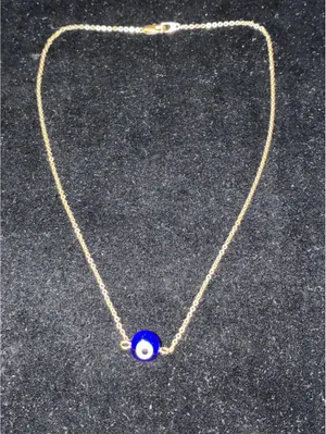 Dainty Blue Evil Eye Protection Necklace – Gold-Toned Chain Amulet 18” thumbnail 3