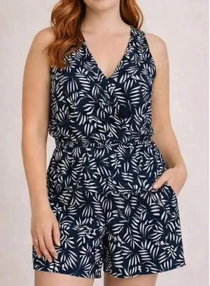 Loft tropical palm leaf black and white romper 2 thumbnail 1
