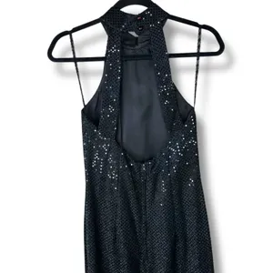 Vintage Roberta Midnight Black VTG Sequin Halter Open Back Sleeveless Maxi Gown thumbnail 5