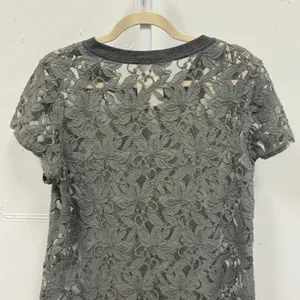 Anthropologie Grey Floral Lace‎ Short Sleeve Tunic Dress Top Medium Sheer Summer thumbnail 4