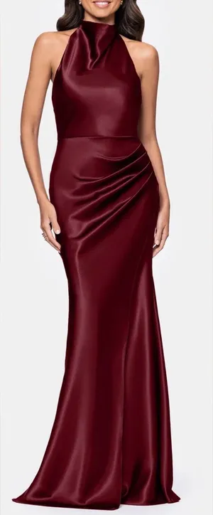 NEW Betsy & Adam Charmeuse Halter burgundy Dress SZ 12 thumbnail 1