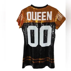 Queen Of Sparkles Black & Orange Full Sequin Jersey Dress Sz Medium thumbnail 3