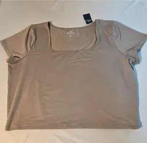 Hollister Seamless Feel Square Neck Short Sleeve Cropped Baby Tee Tan XXL NWT W thumbnail 1
