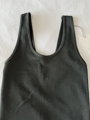 Dark Green Rib Knit Cropped Tank thumbnail 2